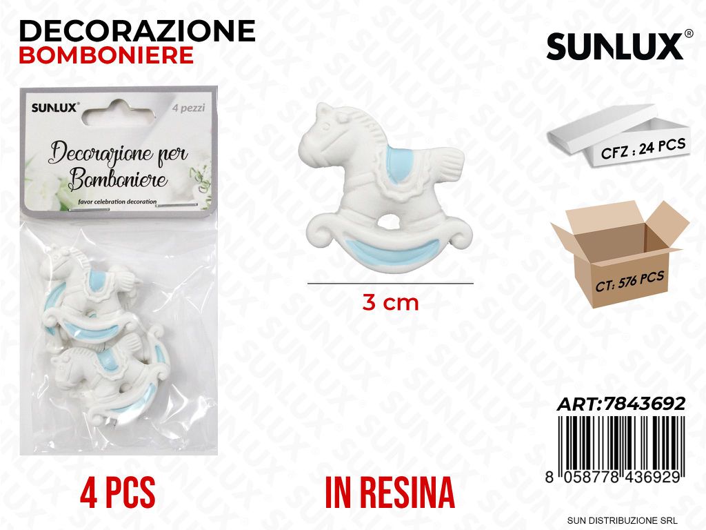 Dec. Bomb. Resina Cavalluccio Cel. 4PCS 3CM