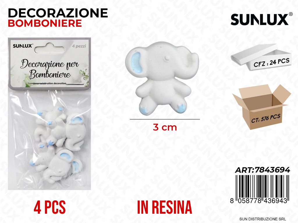 Dec. Bomb. Resina Elefante Cel. 4PCS 3CM