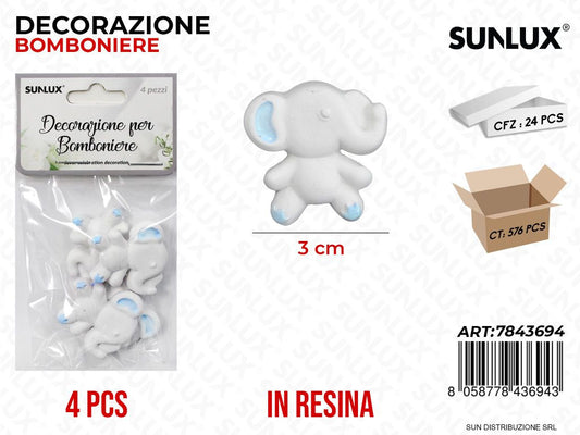 Dec. Bomb. Resina Elefante Cel. 4PCS 3CM