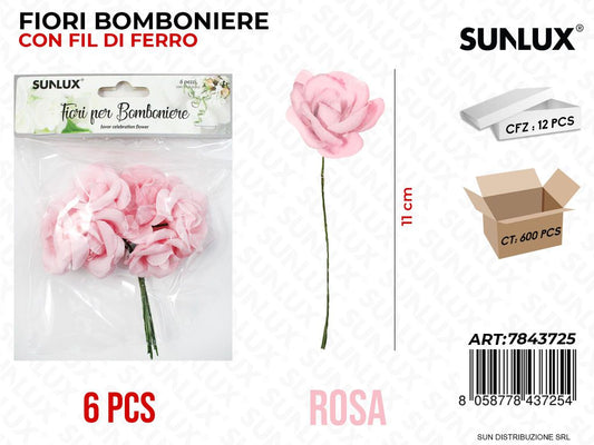 Fiori Bomb. c/ Fil di Ferro Rosa 6PCS 11CM/ Pz da 12