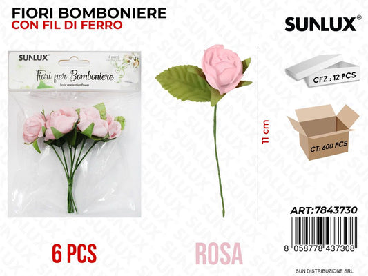 Fiori Bomb. c/ Fil di Ferro Rosa 6PCS 11CM/ Pz da 12