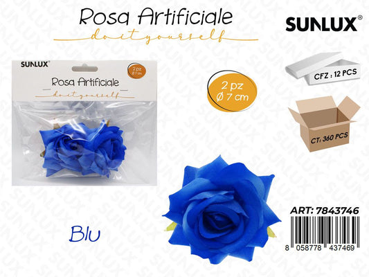 Sunlux Rosa Artificiale Blu D.7CM 2PCS