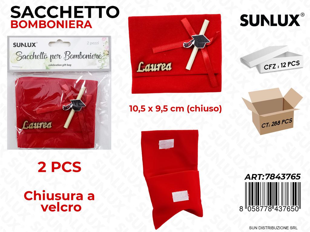 Sacchetto Bomb. Rosso Laurea 2PCS 10.5*9.5CM