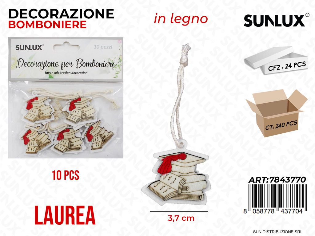 Dec. Bomboniere Laurea Legno 10PCS 3.7CM