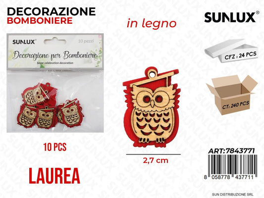 Dec. Bomboniere Laurea Legno 10PCS 2.7CM