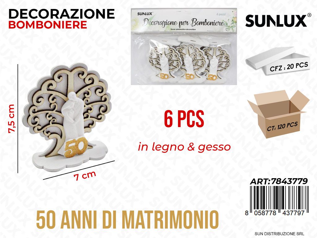 Dec. Bomb. 50ANNI Matrimonio 6PCS 7*7.5CM