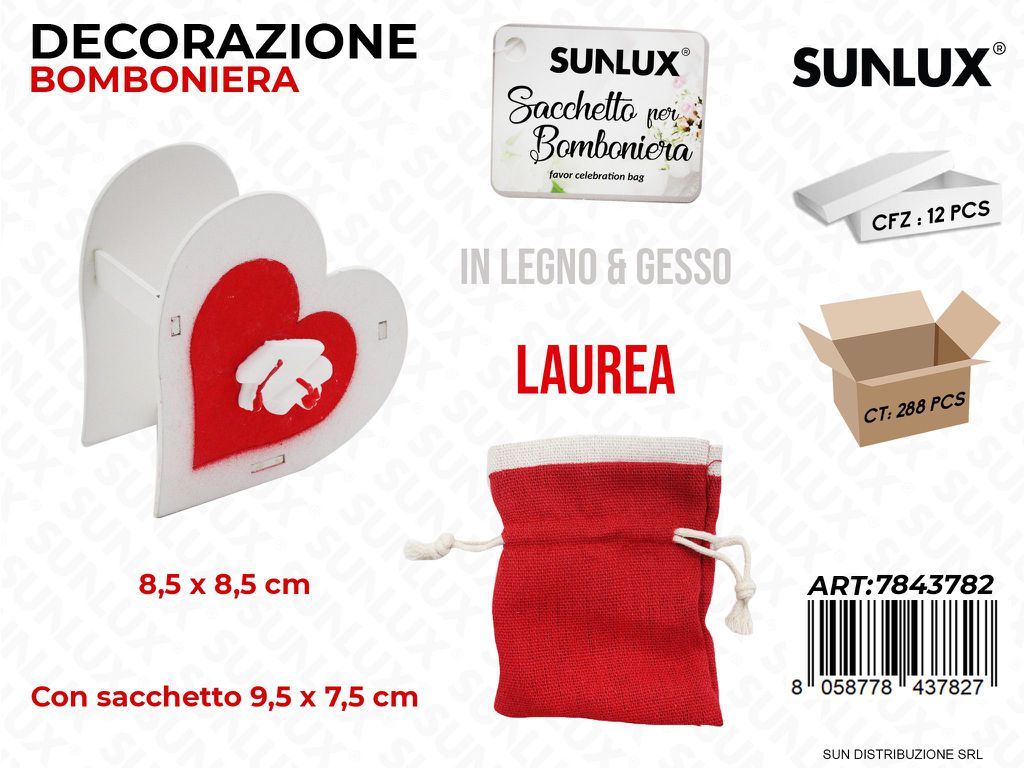 Scatolina Bomb. in Legno c/ Sacc. Laurea 8.5CM