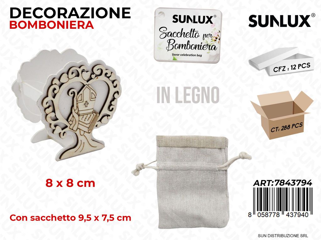Scatolina Bomb. Legno c/ Sacc. Comunione 8*8CM