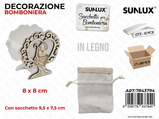 Scatolina Bomb. Legno c/ Sacc. Comunione 8*8CM