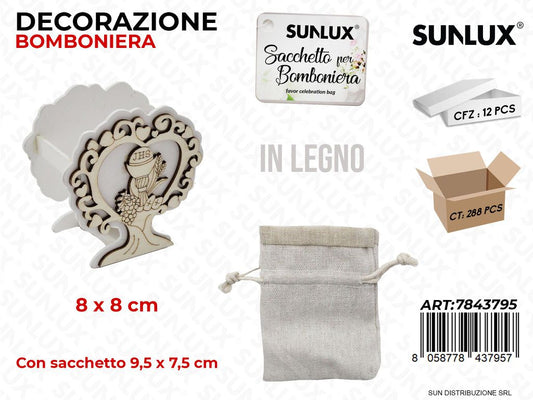 Scatolina Bomb. Legno c/ Sacc. Comunione 8*8CM