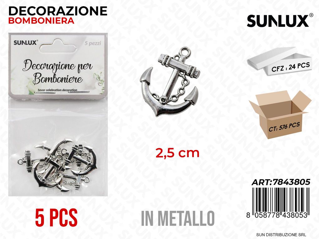 Sunlux Dec. Bomb. Metallo Ancora 5PCS 2.5CM