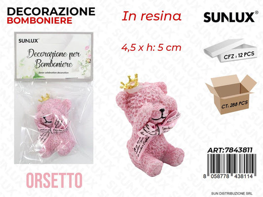 Dec. Bomboniere Resina Orsetto Rosa 4.5*5CM