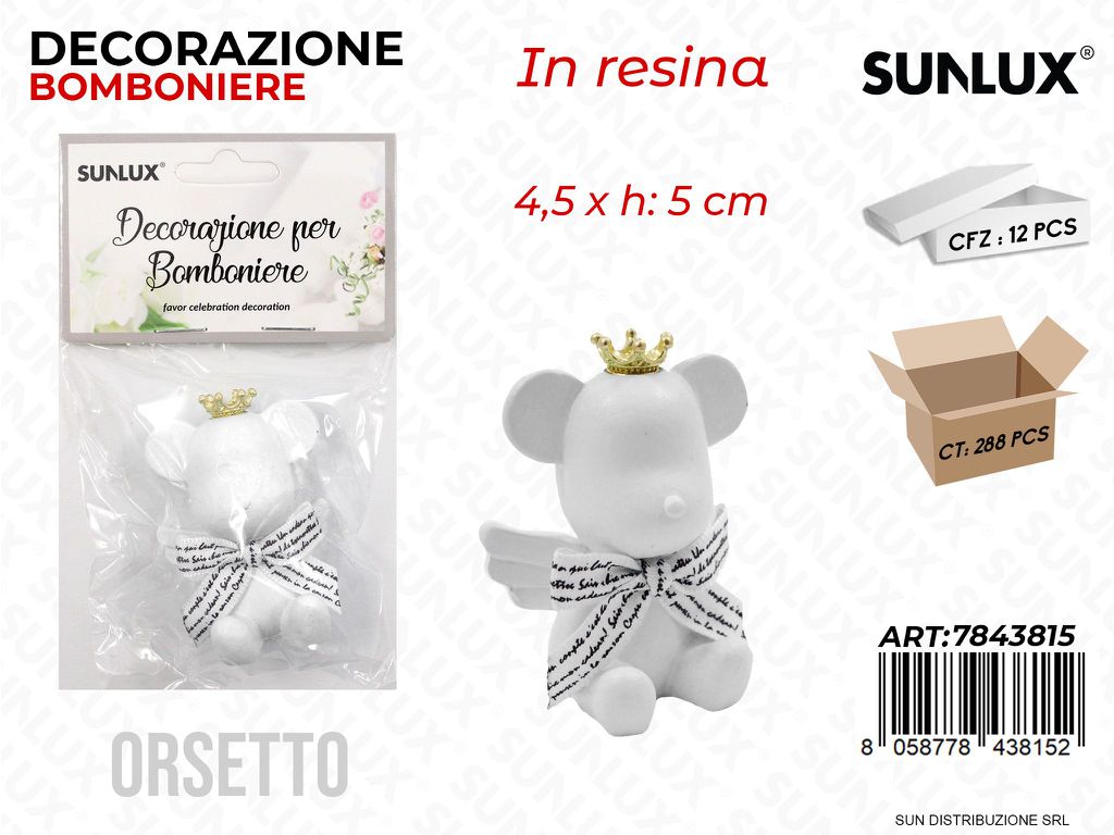 Dec. Bomboniere Resina Orsetto Bia. 4.5*5CM