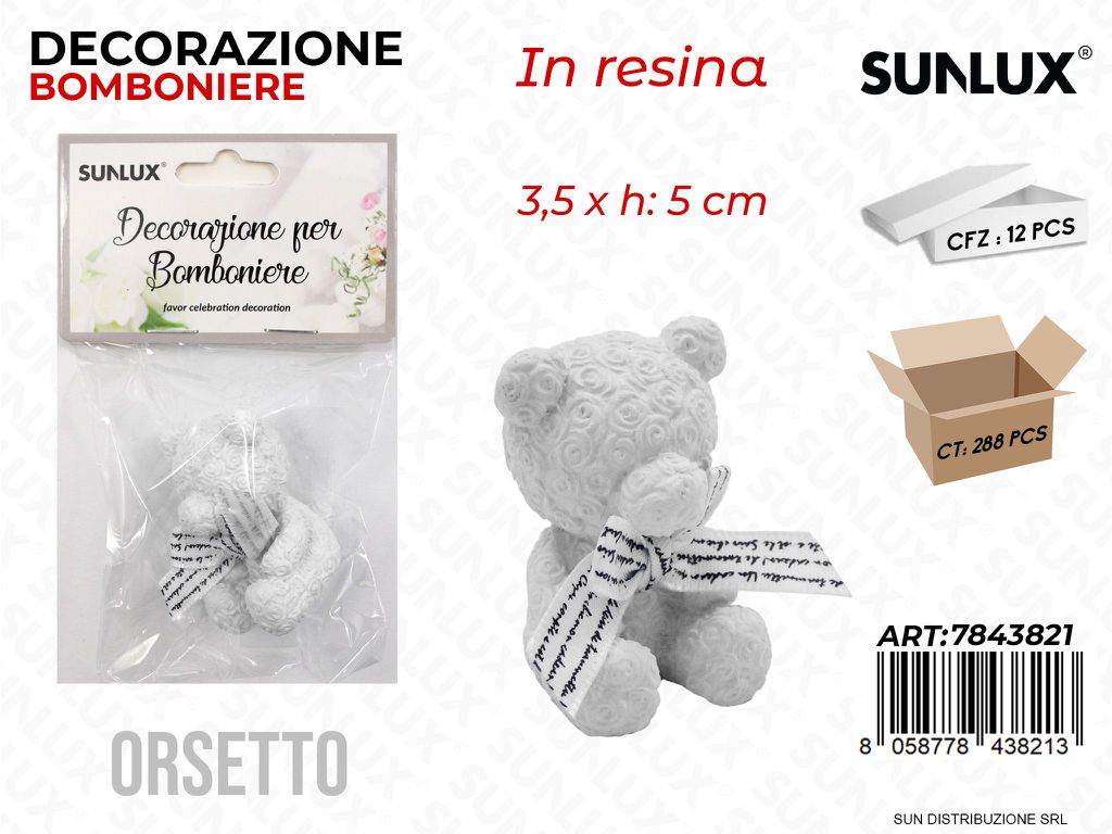 Dec. Bomboniere Resina Orsetto Bia. 3.5*5CM