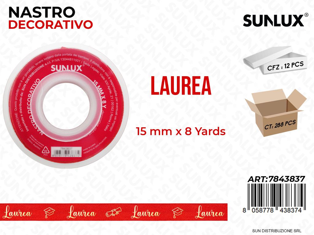 Nastro Dec. Rosso Laurea 8Y*15MM