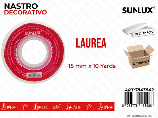 Nastro Dec. Rosso Laurea 10Y*15MM