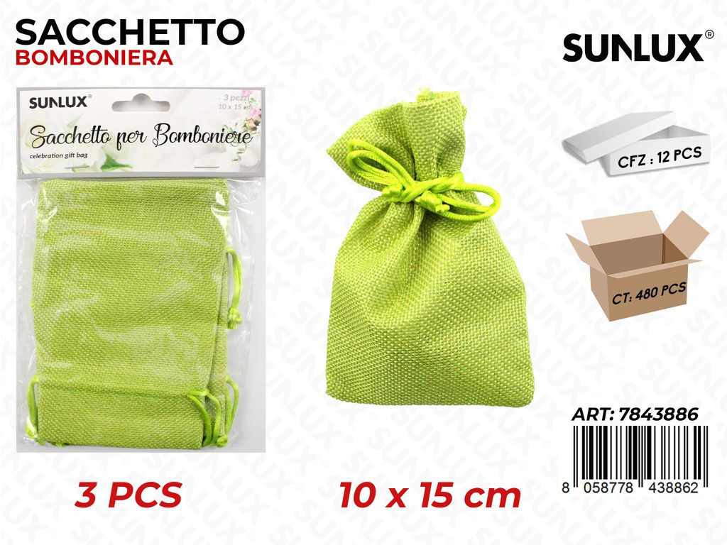 Sacchetto Bomboniera Verde 3PCS 10*15 Cm/ Pz da 12