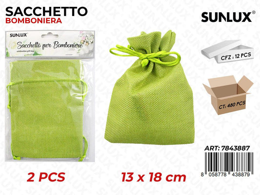 Sacchetto Bomboniera Verde 2PCS 13*18 Cm/ Pz da 12