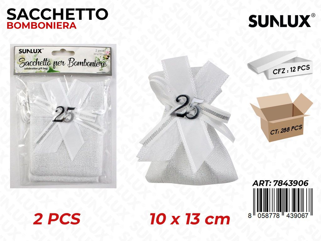 Sacchetto Bomb. Ann. 25ANNI Arg. 2PCS 10*13CM / Pz da 12