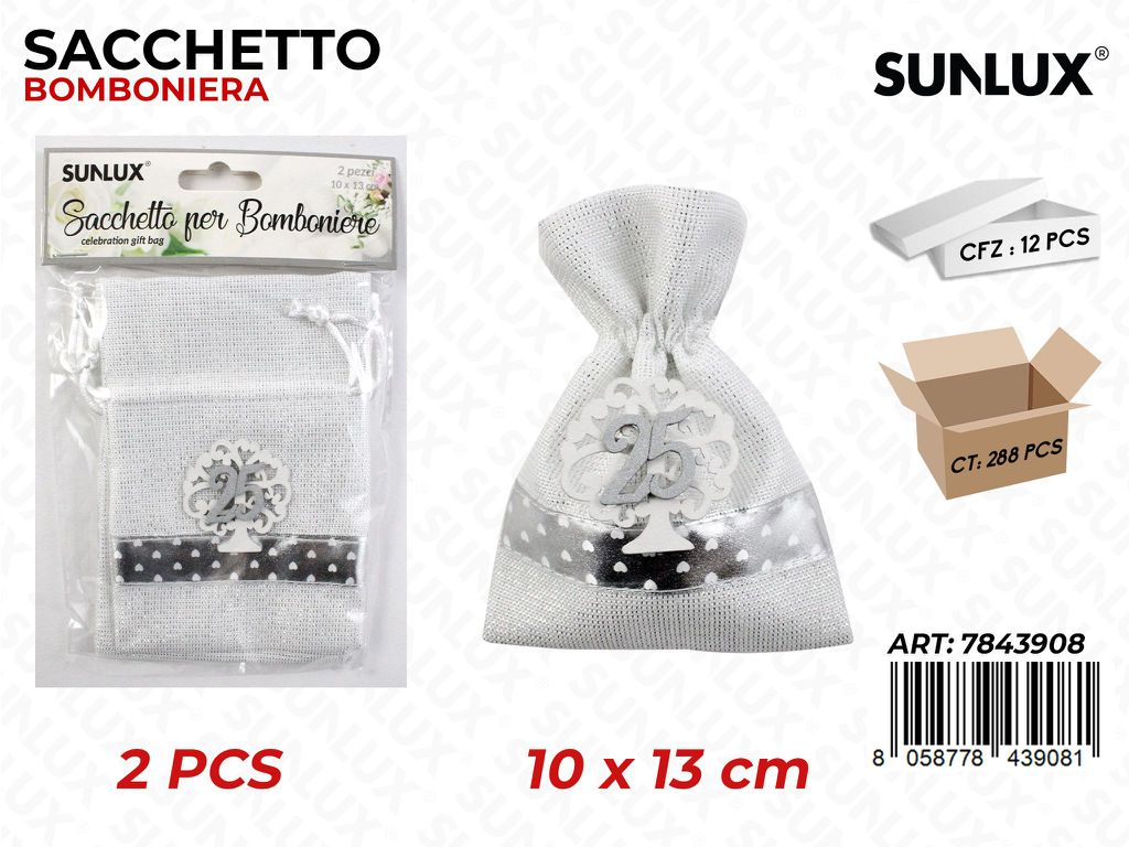 Sacchetto Bomb. Ann. 25ANNI Arg. 2PCS 10*13CM / Pz da 12