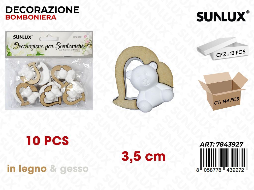 Sunlux Dec. Bomb. Gesso Orso Bia. 10PCS 3.5CM