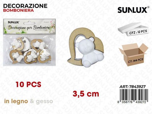 Sunlux Dec. Bomb. Gesso Orso Bia. 10PCS 3.5CM