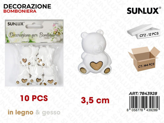 Sunlux Dec. Bomb. Gesso Orso Bia. 10PCS 3.5CM