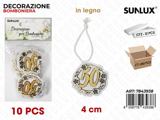 Sunlux Dec. Bomb. Legno Anniv. 50 10PCS 4CM