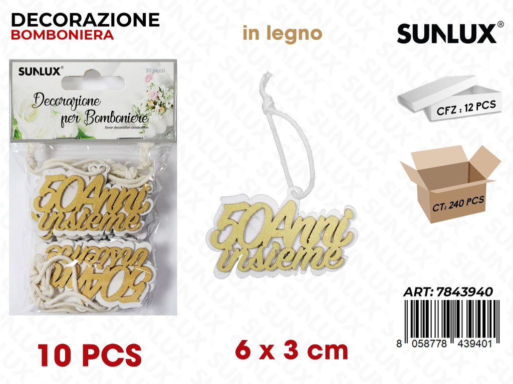 Sunlux Dec. Bomb. Legno Anniv. 50 10PCS 6*3CM