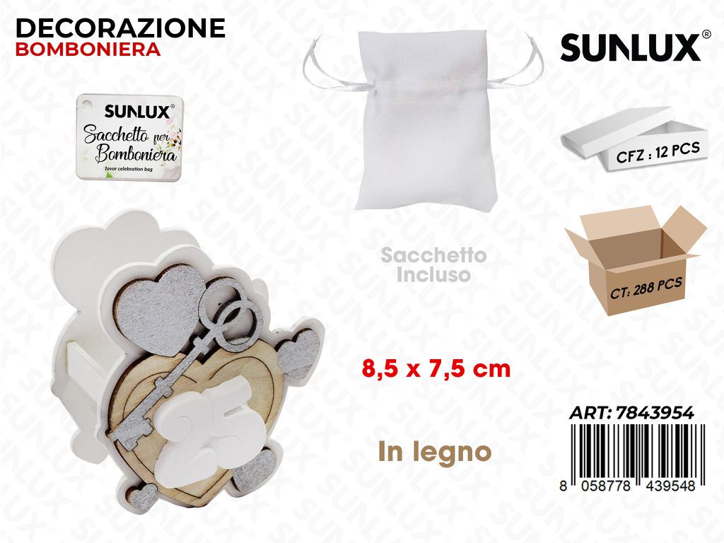 Sunlux Dec. Bomb. Anniv. 25ANNI Legno 8.5*7.5CM