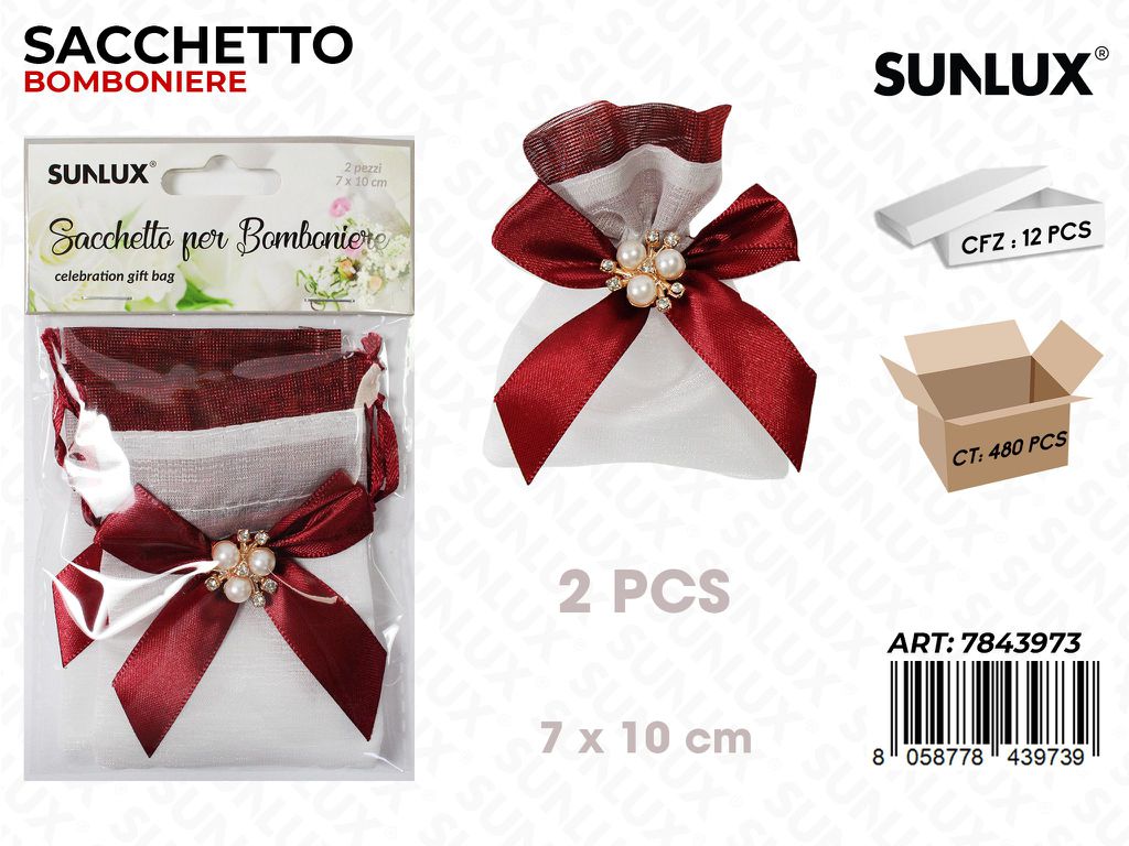 Sunlux Sacchetto Bomb. Fiocco Rosso 2PCS 7*10CM