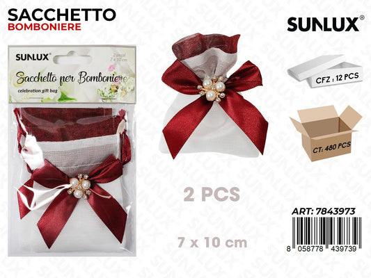 Sunlux Sacchetto Bomb. Fiocco Rosso 2PCS 7*10CM