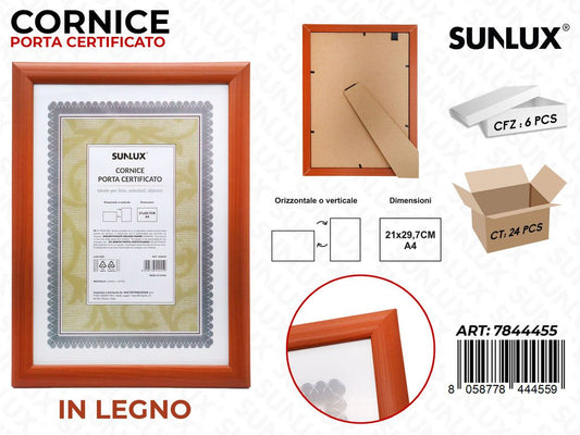 Sunlux Cornice Porta Certificato in Legno 21*29.7CM