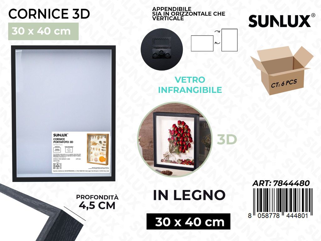 Sunlux Cornice 3D in Legno Nero 30*40CM
