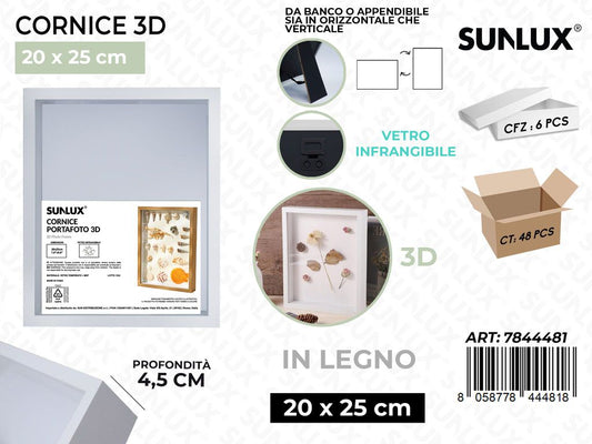 Sunlux Cornice 3D in Legno Bianco 20*25CM