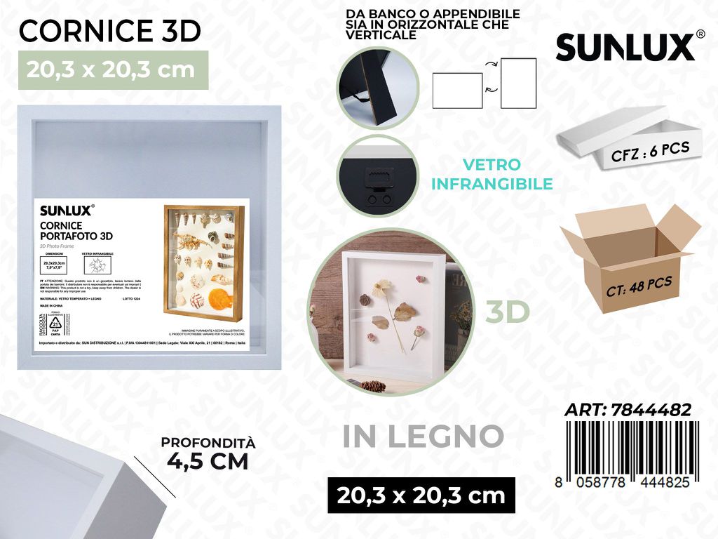 Sunlux Cornice 3D in Legno Bianco 20.3*20.3CM