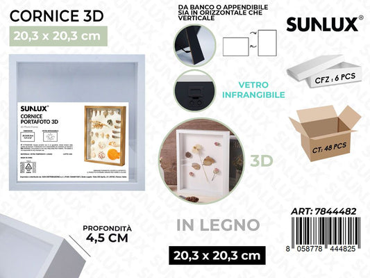 Sunlux Cornice 3D in Legno Bianco 20.3*20.3CM