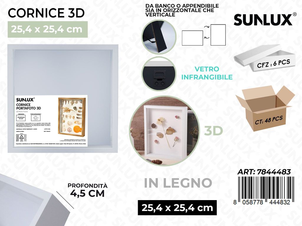 Sunlux Cornice 3D in Legno Bianco 25.4*25.4CM