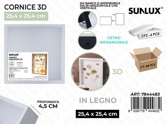 Sunlux Cornice 3D in Legno Bianco 25.4*25.4CM