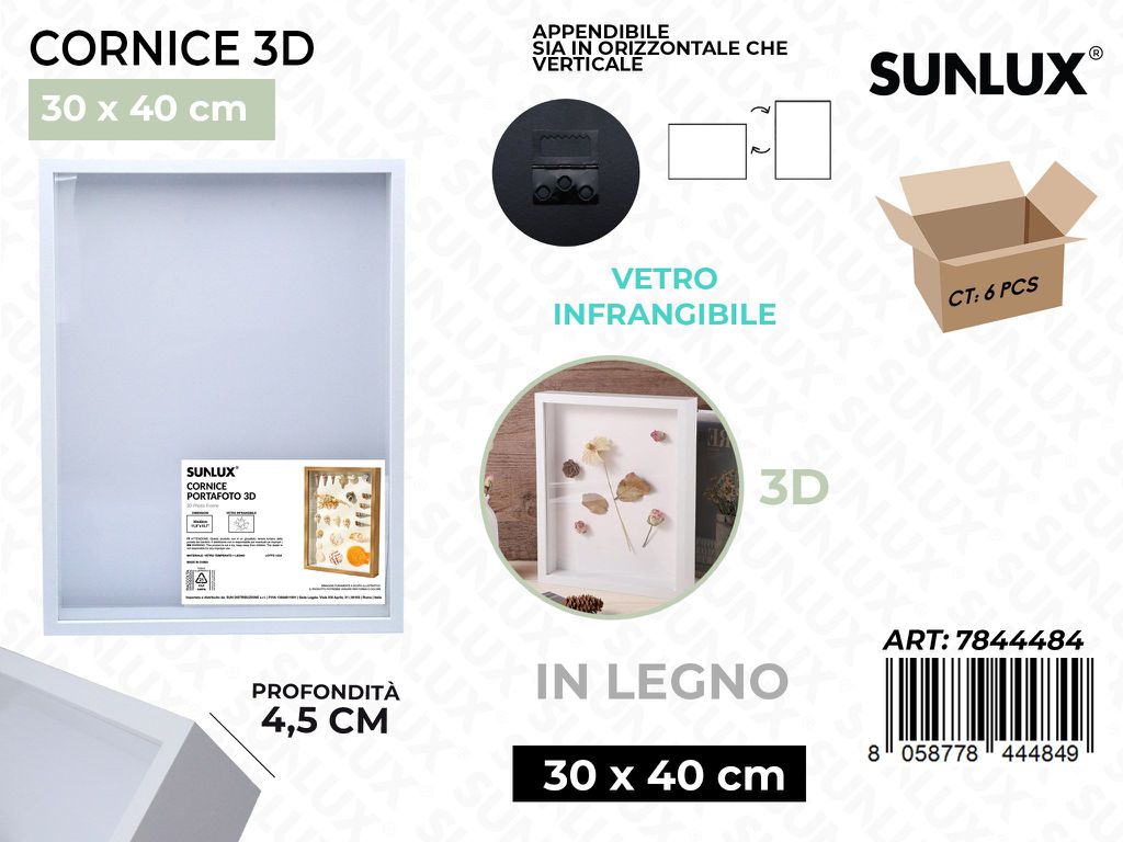 Sunlux Cornice 3D in Legno Bianco 30*40CM