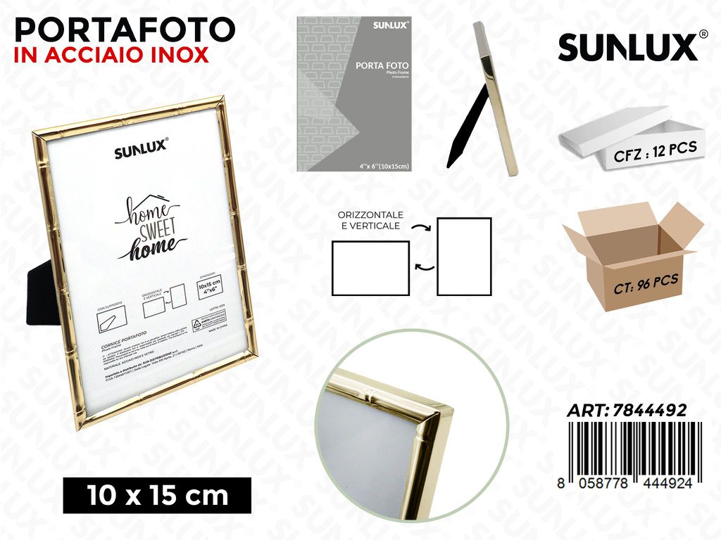 Sunlux Portafoto Acc.inox Oro c/ Supp. 10*15CM