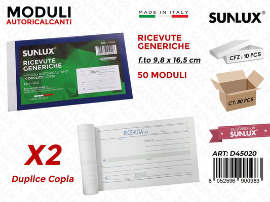 Ricevute Generiche 9.8X16.5CM 2COPIE 50MOD.