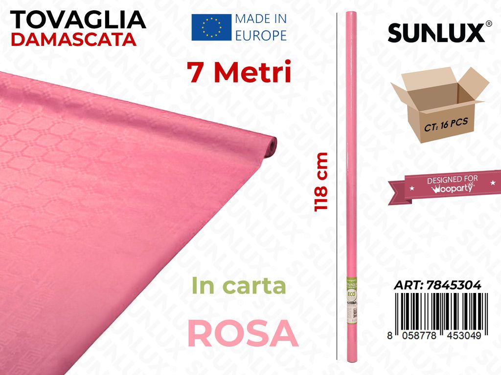 118CM*7MT TOVAGLIA ROSA CONFETTO DAMASC. /PZ DA 16**