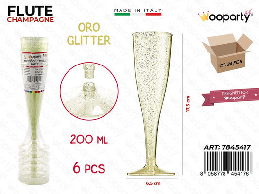 FLUTE ORO GLITTER 200ML 6PCS 6.5*17.5CM /PZ DA 24**