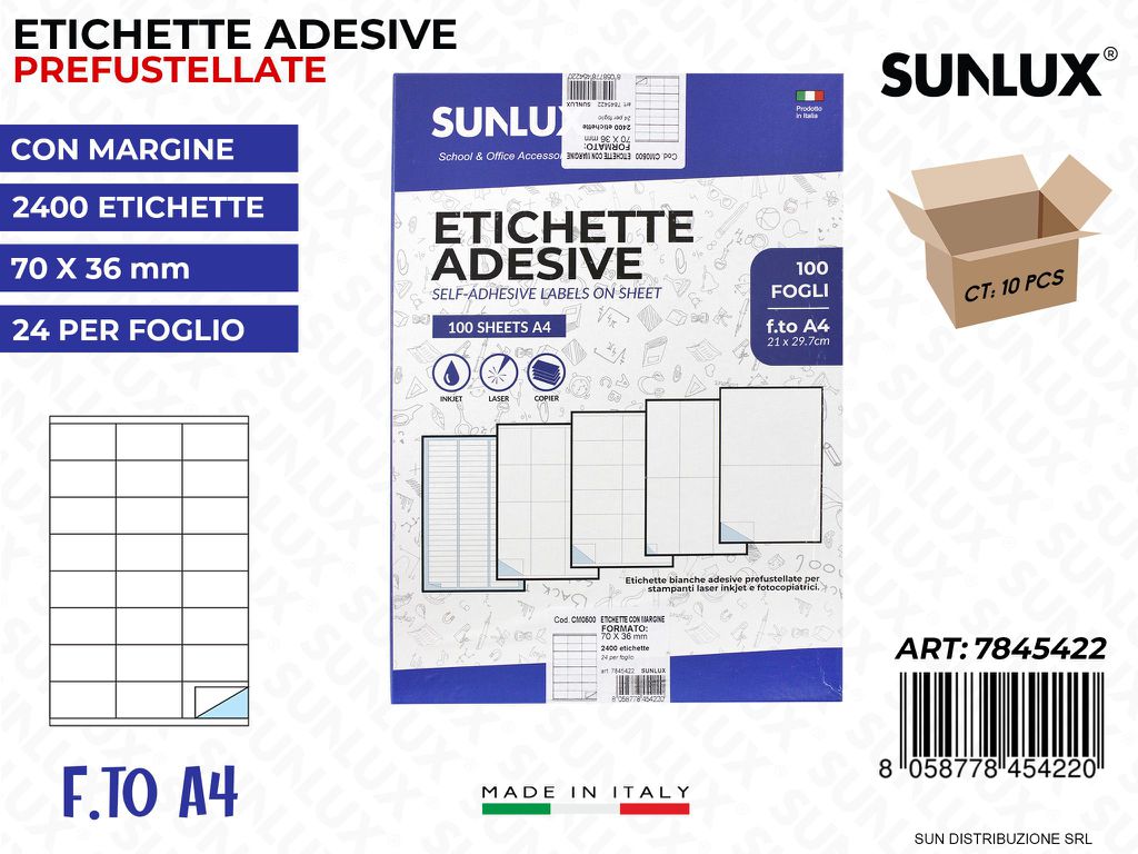 Etichette Adv F.to A4 70*36MM 24ETx1FG 2400PCS * 100FF