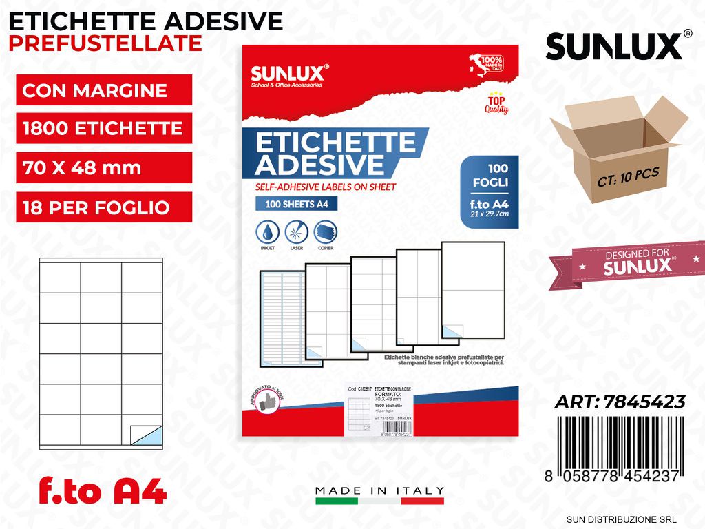 Etichette Adv F.to A4 70*48MM 18ETx1FG 1800PCS * 100FF
