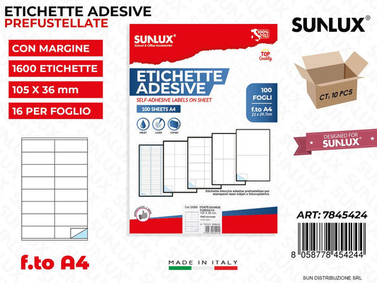 Etichette Adv F.to A4 105*36MM 16ETx1FG 1600PCS * 100FF