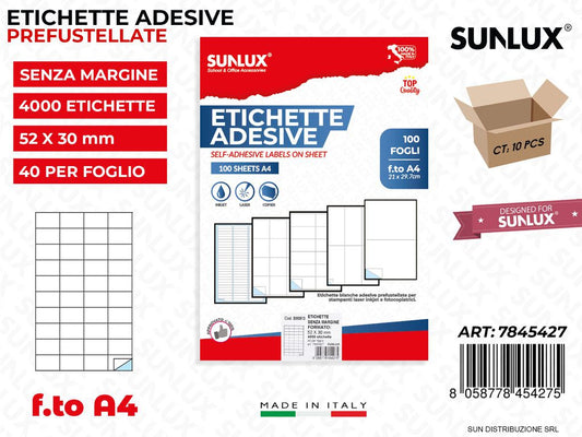 Etichette Adv F.to A4 52*30MM 40ETx1FG 4000PCS * 100FF