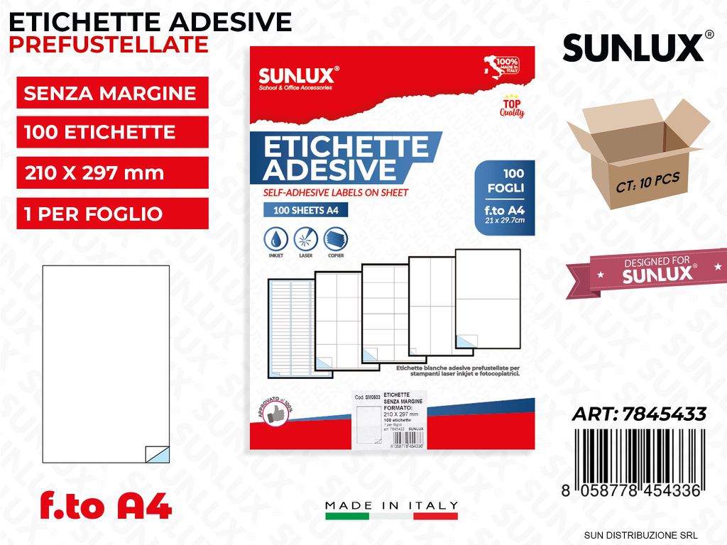 Etichette Adv F.to A4 210*297MM 1ETx1FG 100PCS * 100FF