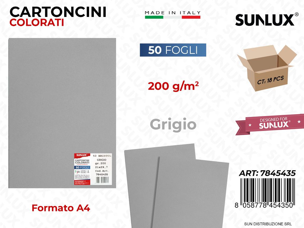 Cartoncino Grigio 200GR F.to A4 50FF